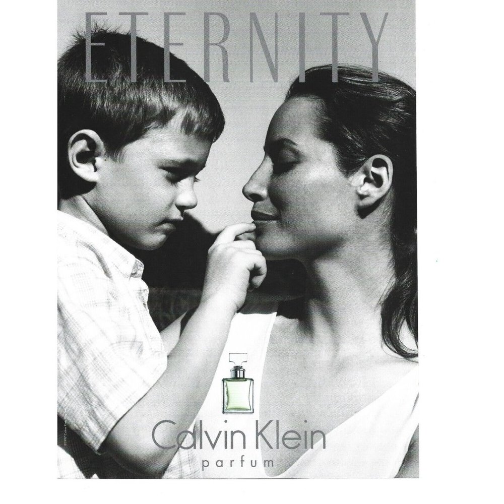Calvin Klein Eternity Parfum 1997 Vintage Print Ad Mother Child Black White Gray